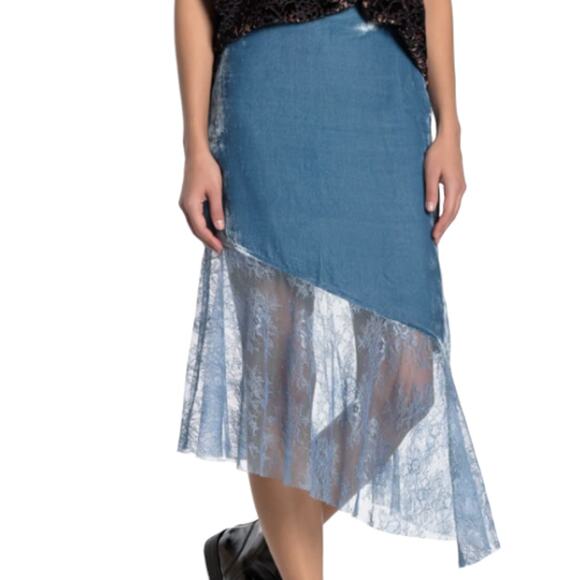 NWT - Free People My Lacey Velvet Midi Skirt Blue Mountain Top Size: 0 - Picture 4 of 7